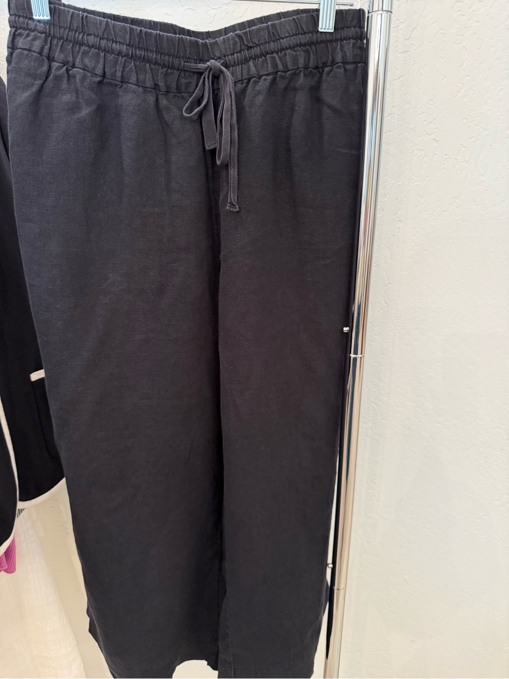 J. Crew Black Elastic Waist Linen-Blend Linen Pants